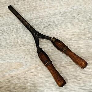 Antique Vintage Women's Hair Curler Curling Iron Steel w/Wood Handles